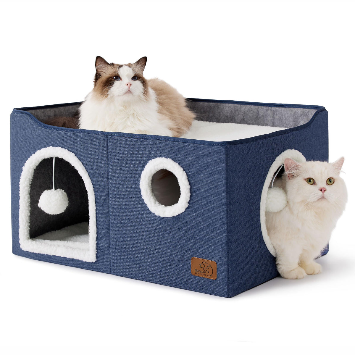 Bedsure large cat beds blue front-view for cozy lounging