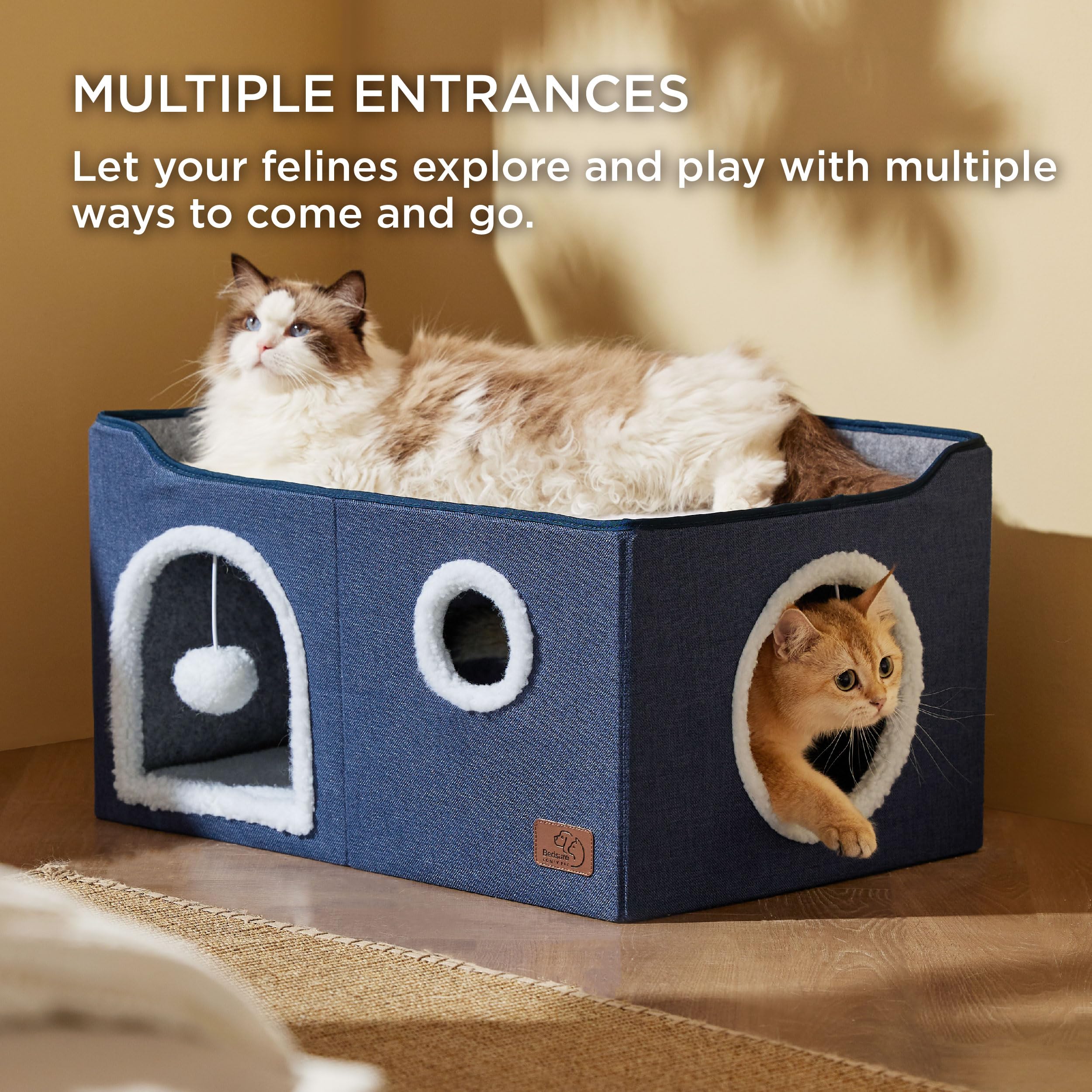Bedsure large cat beds blue interior-hideaway shows secure hideout