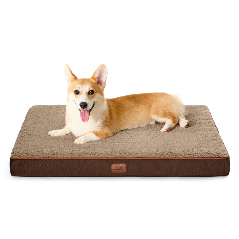 Bedsure large dog bed crate foam closeup highlights supportive egg-crate foam for joints