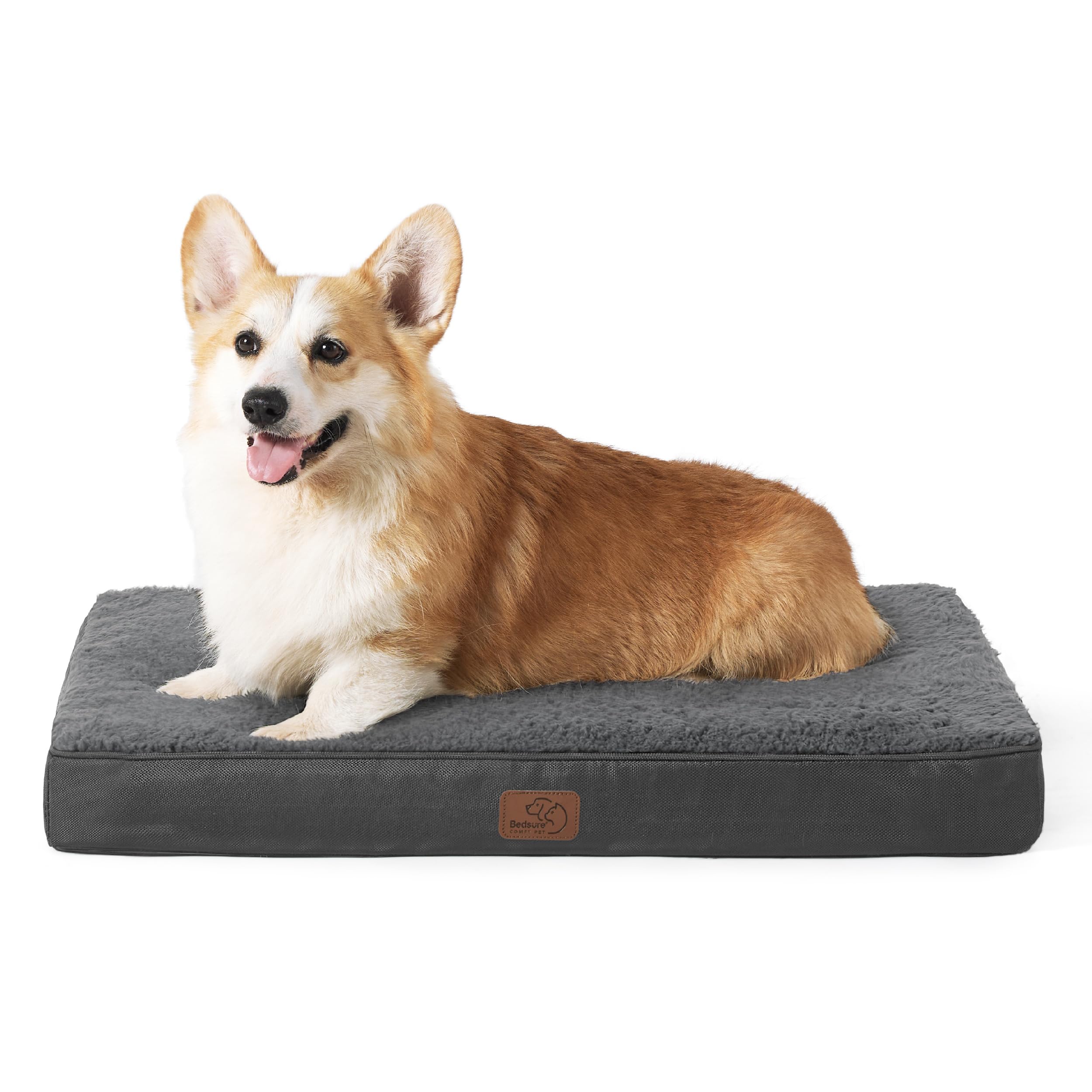 Bedsure large dog bed crate side view highlights sturdy support for crate comfort and restful naps.