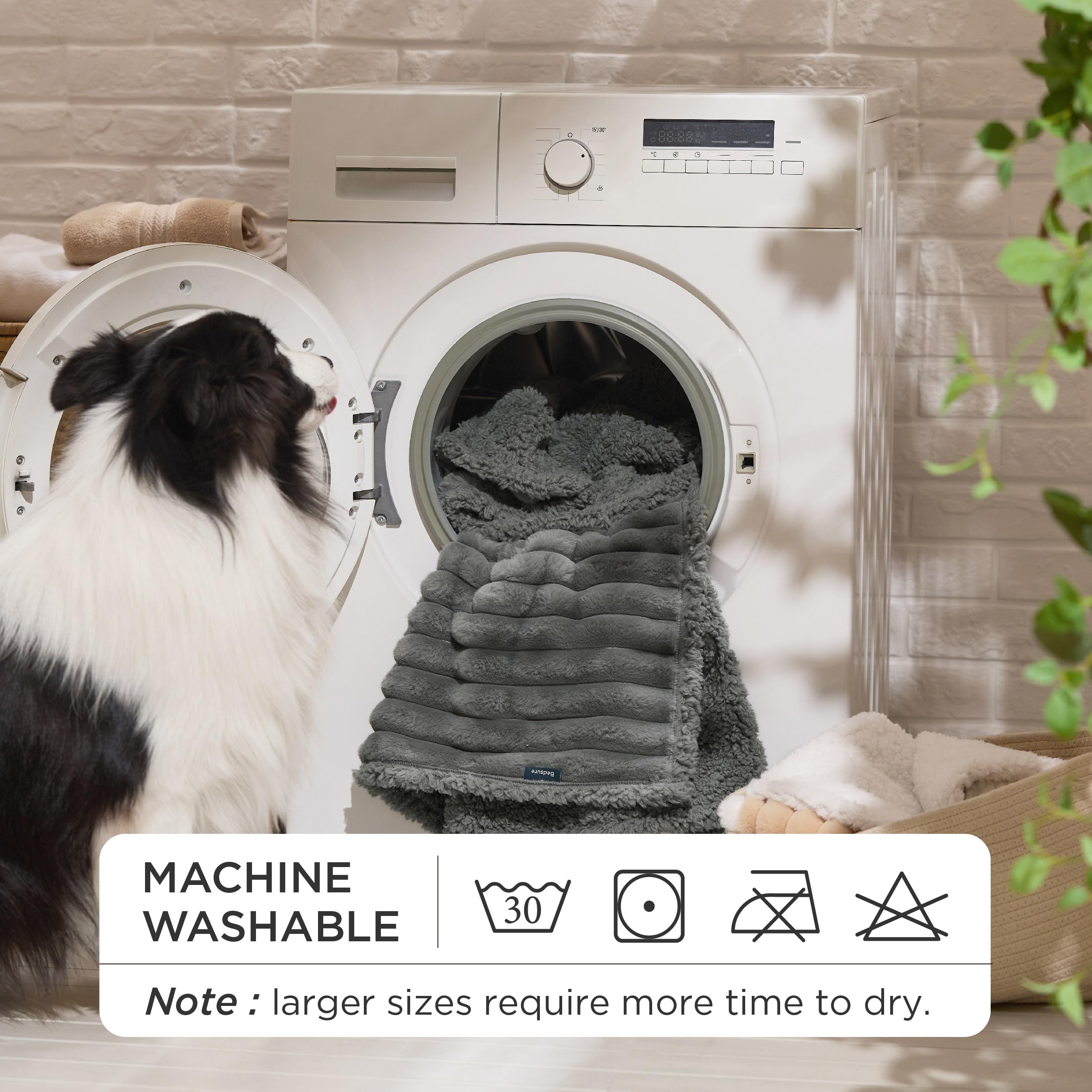 Bedsure large dog blanket in warm grey for cozy home comfort.