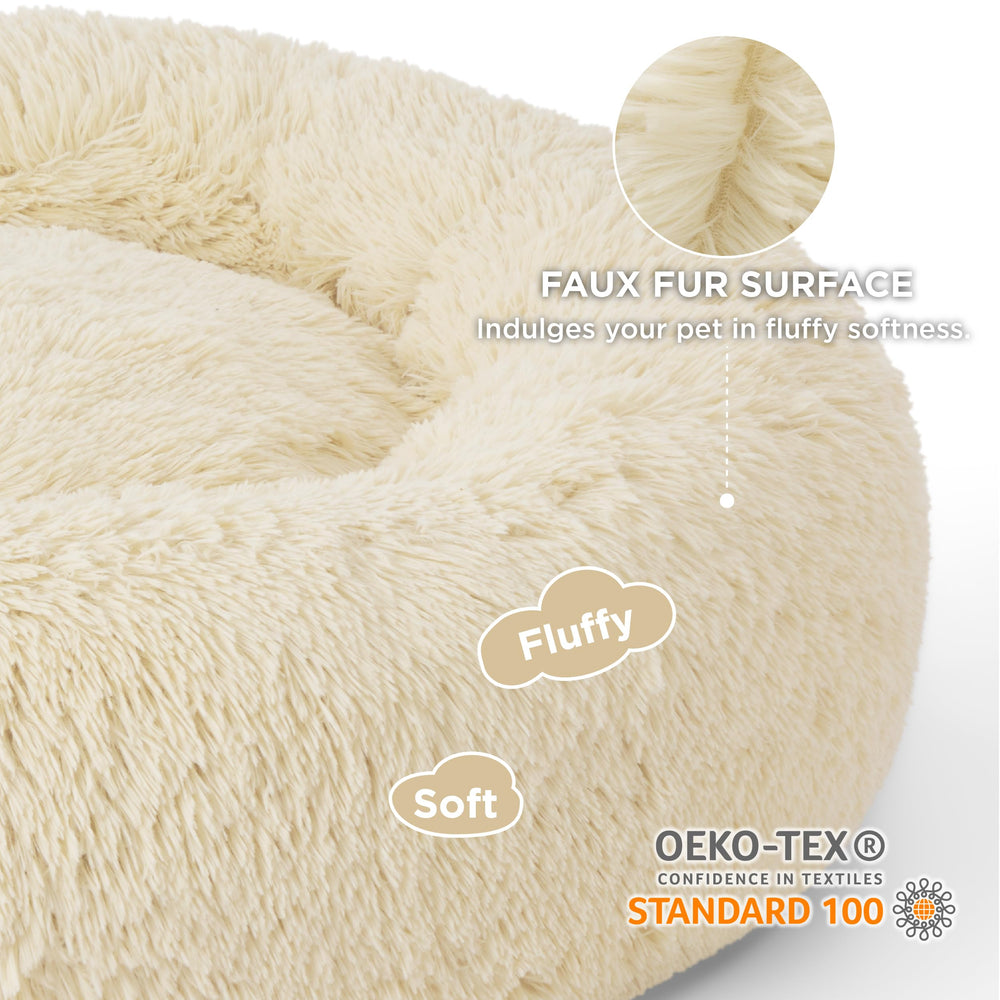 Bedsure large round dog bed with non-slip base for stable rest.