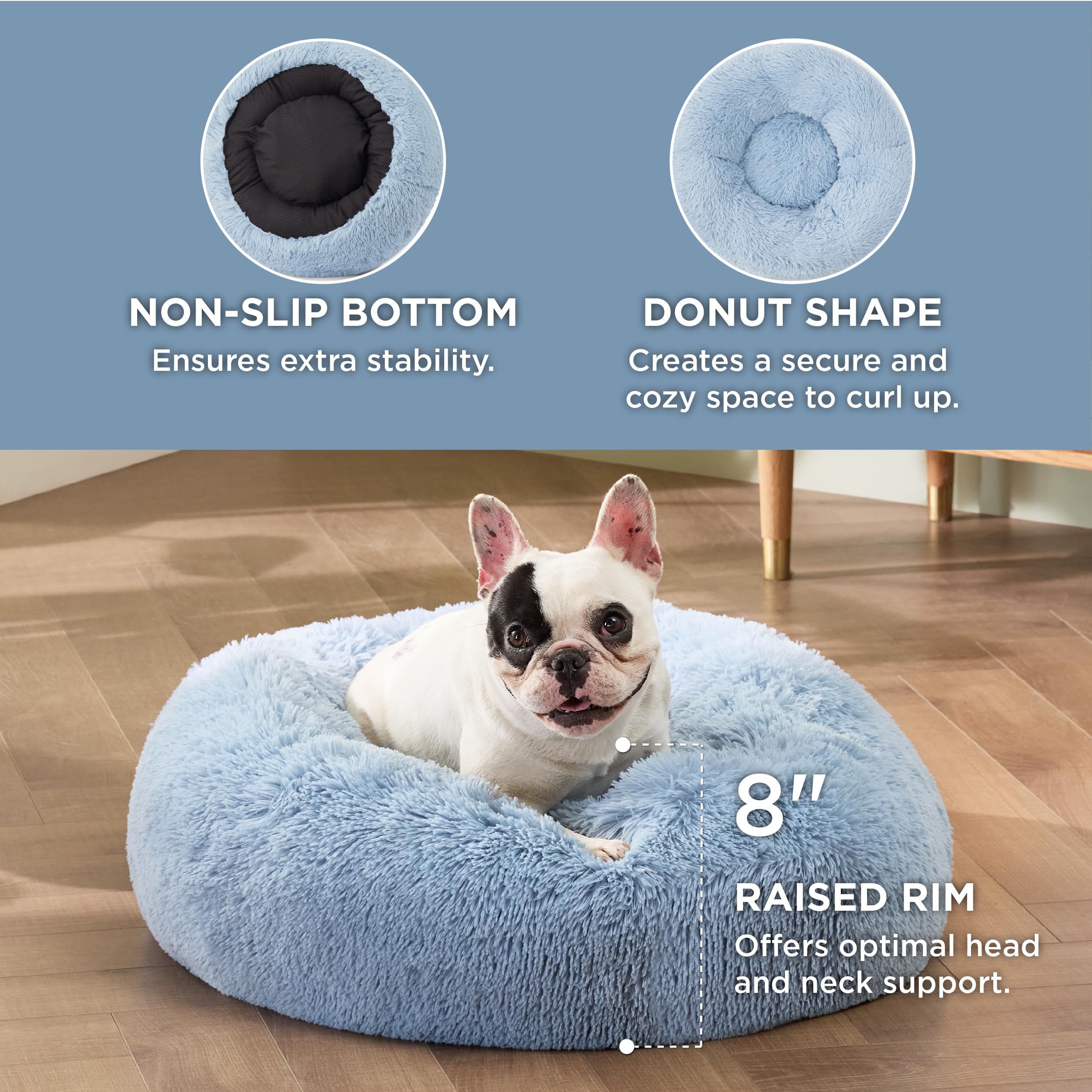 Bedsure light-blue pet bed shown on floor supports cozy naptime and easy placement.