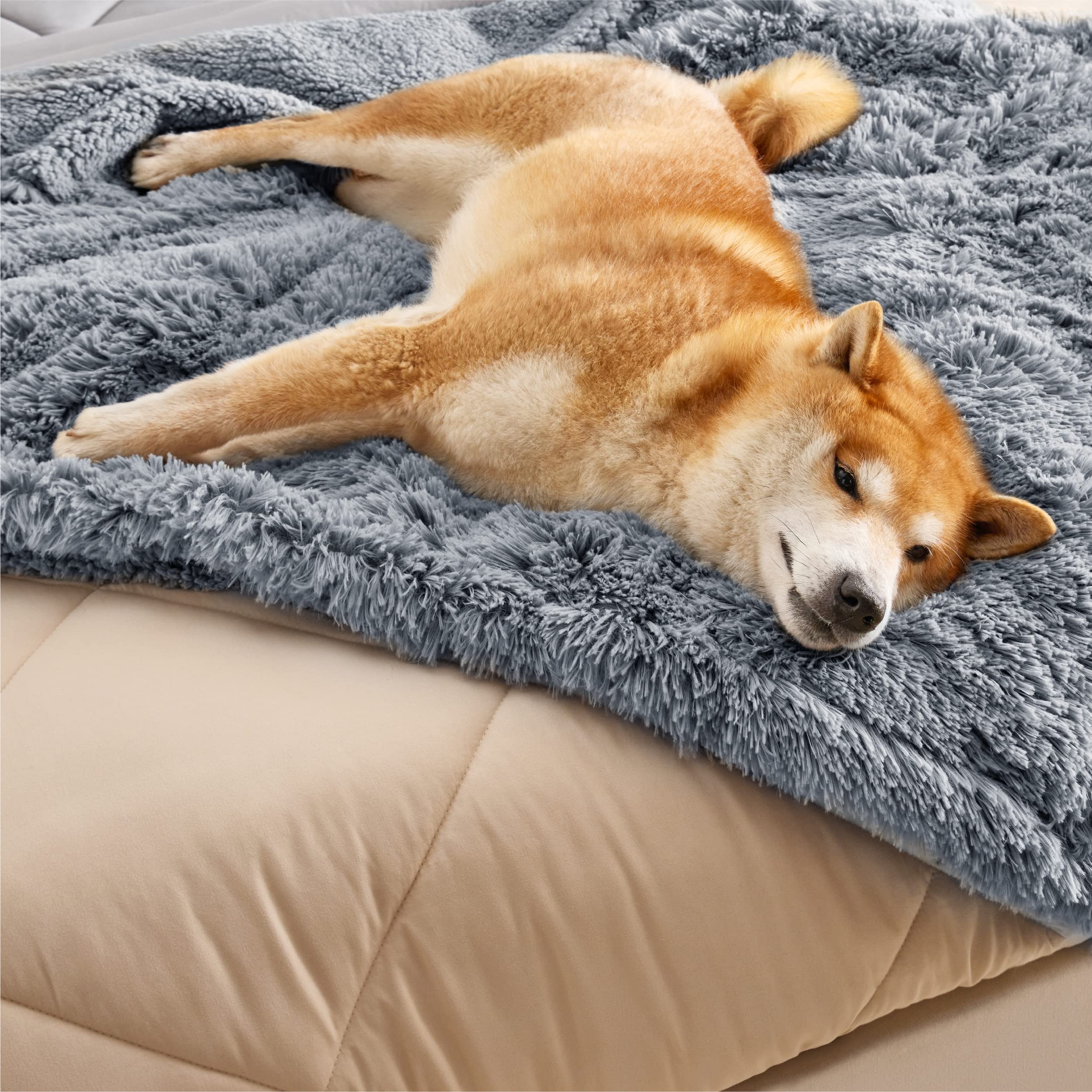 Bedsure machine-washable pet blanket grey simplifies cleanup after adventures