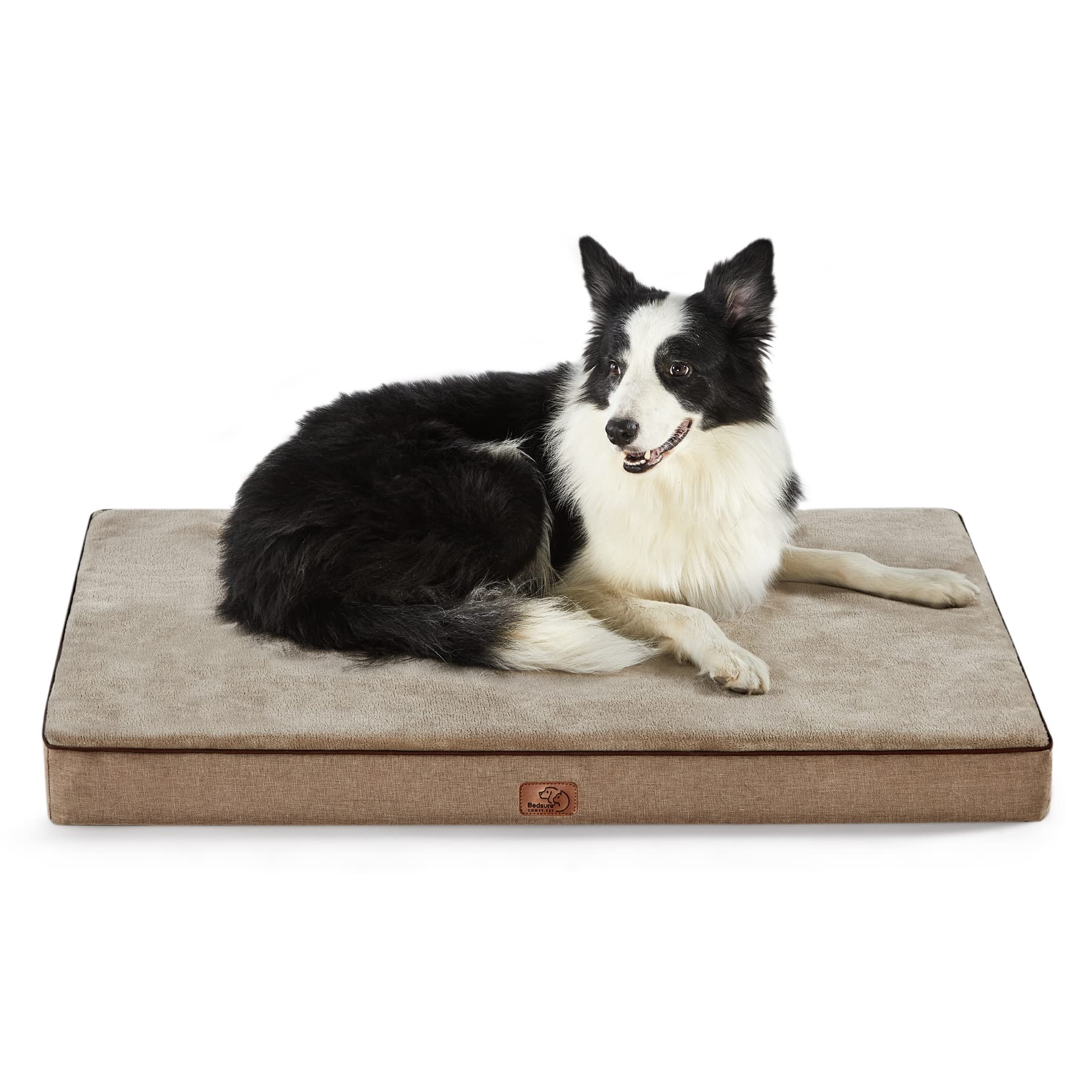 Bedsure memory foam dog bed with plush-flannel top for cozy crate comfort