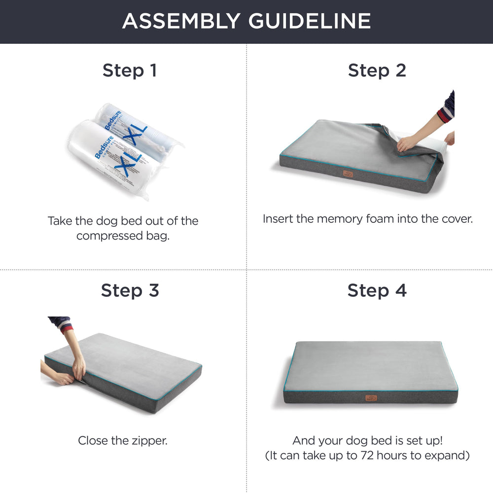 Bedsure memory-foam layer detail emphasizes dual-layer support for even weight distribution.
