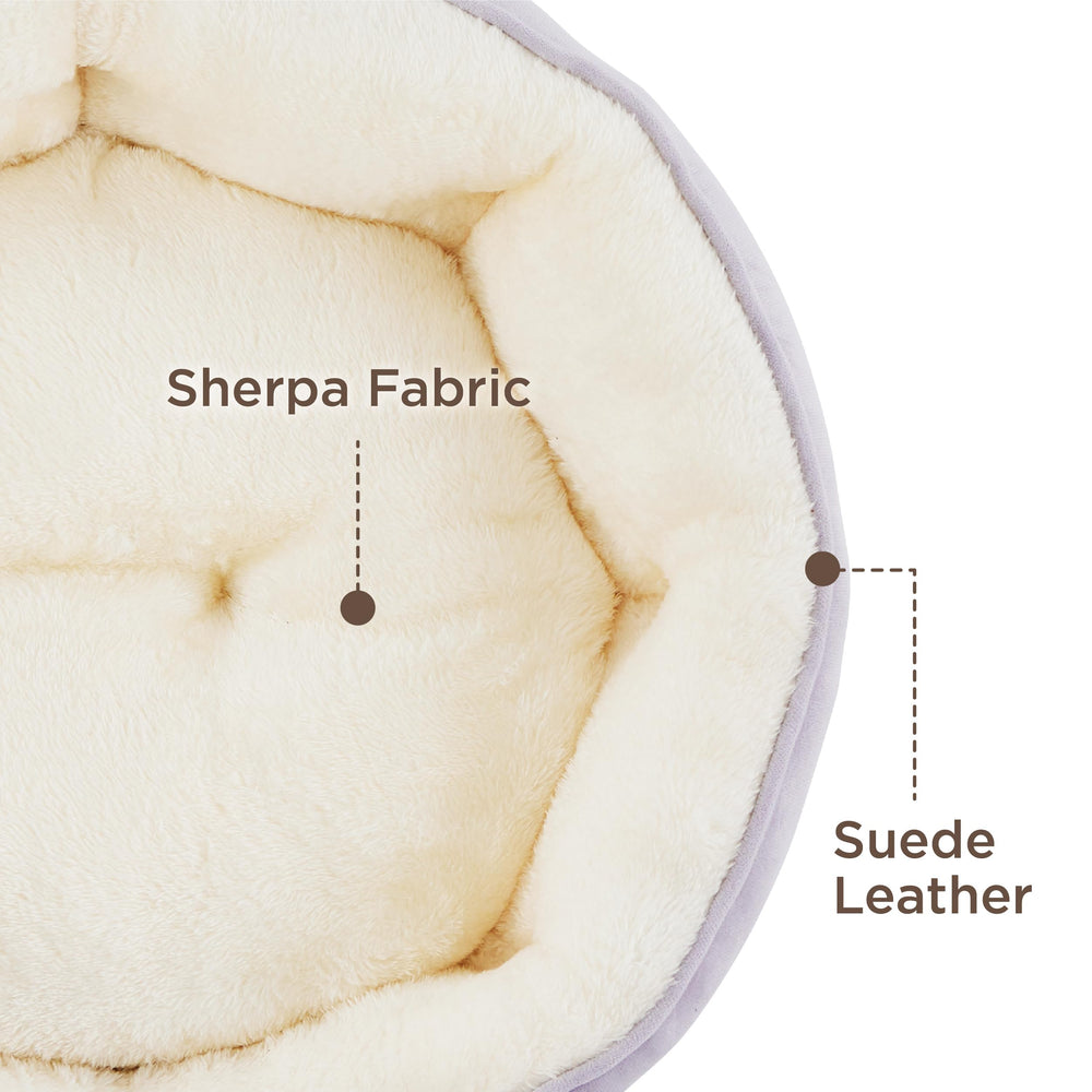 Bedsure Misty Lilac sherpa interior close-up showing ultra-soft filling and loft retention