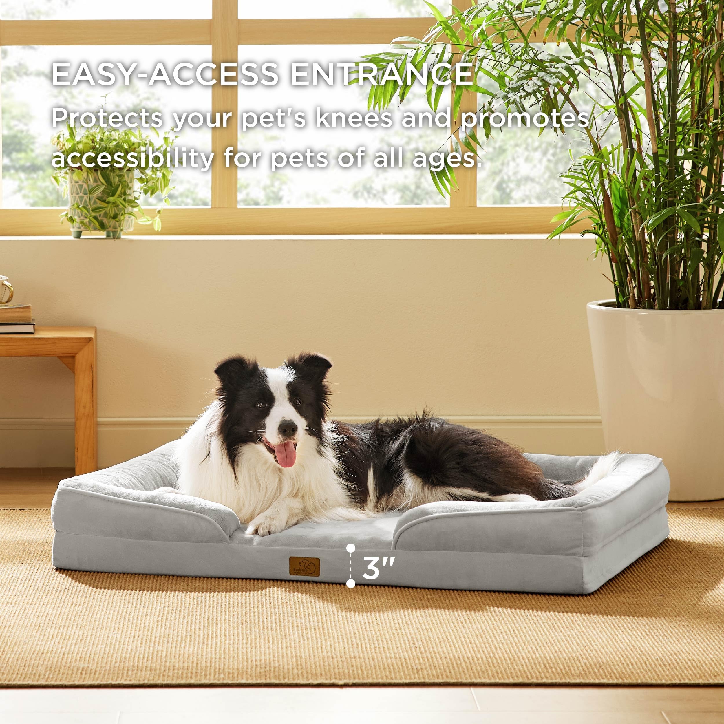Bedsure non skid bottom dog bed reduces slips on hardwood floors during playtime.