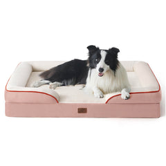 Bedsure orthopedic dog bed pink close-up showing plush foam cushion.