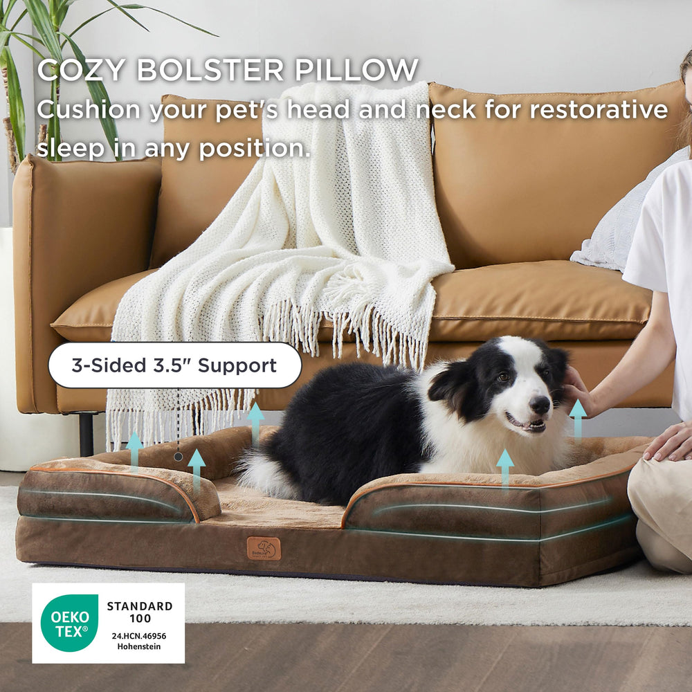 Bedsure orthopedic dog bed brown fabric offers cozy, durable upholstery for large dogs.