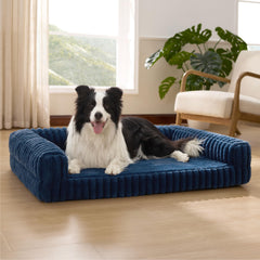 Bedsure orthopedic dog bed large blue front view with memory foam comfort.
