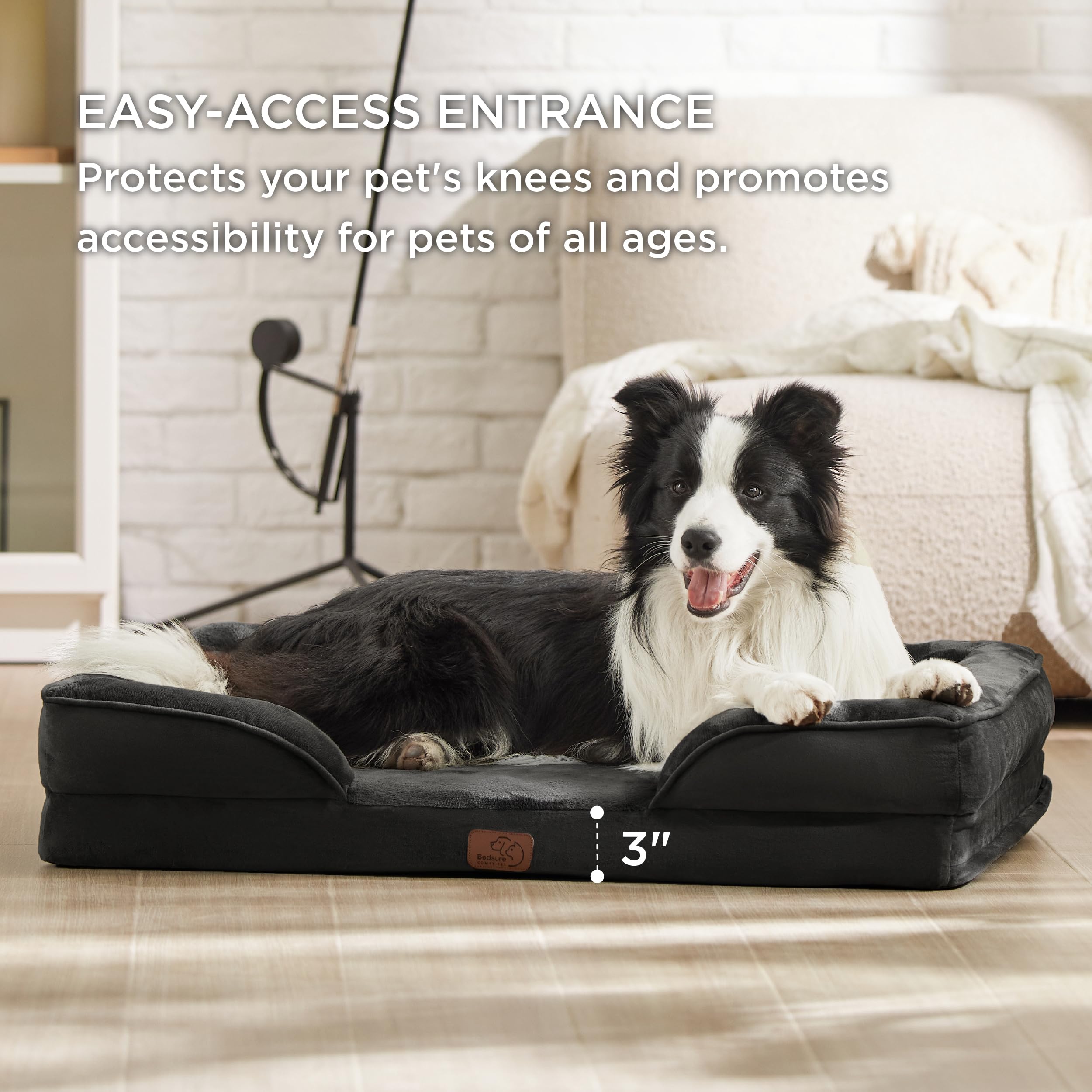 Bedsure orthopedic dog bed large non-skid bottom prevents slips.