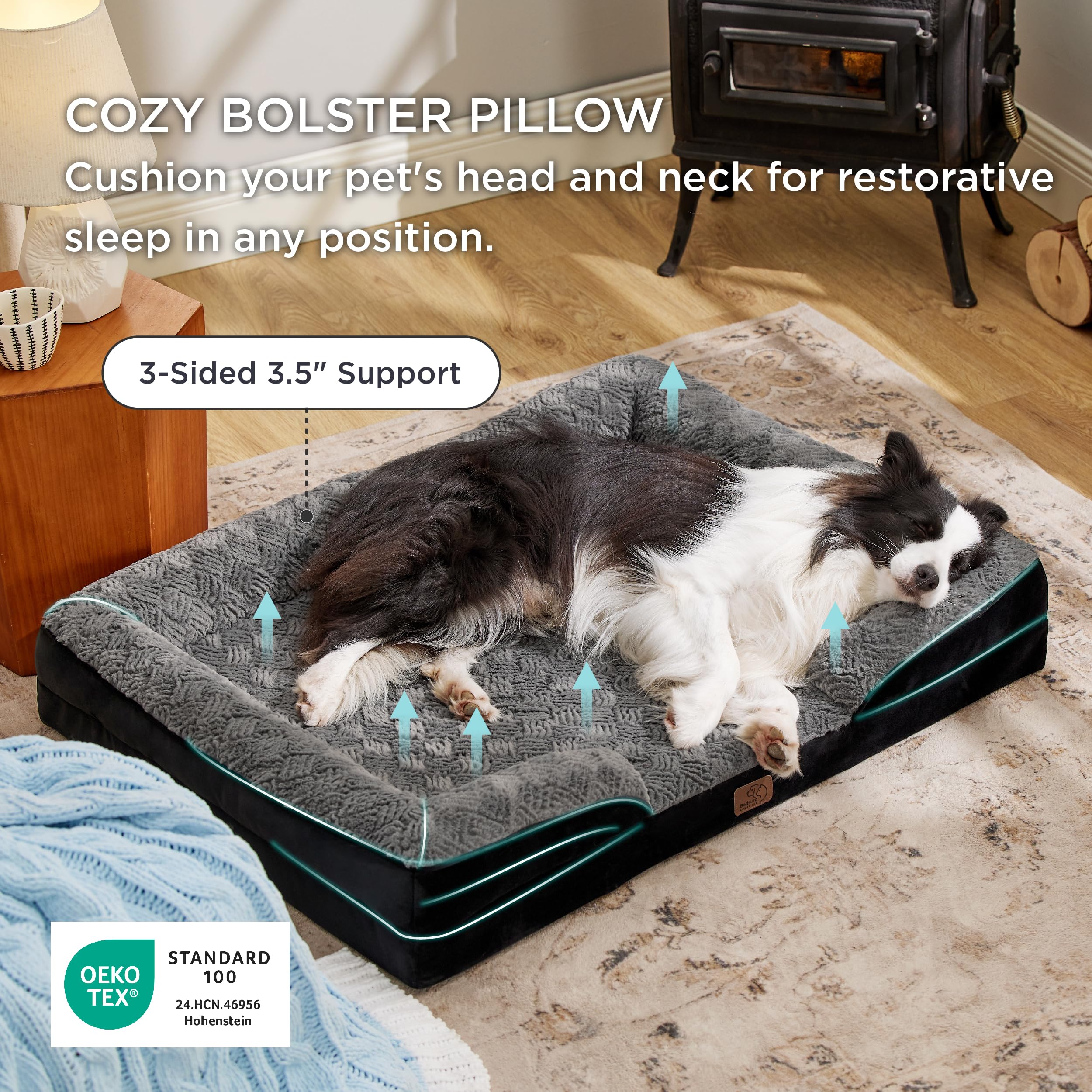 Bedsure orthopedic dog bed large non-skid bottom prevents slips on slick floors.