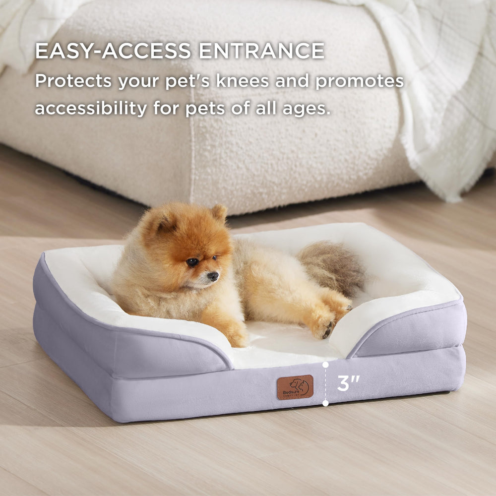 Bedsure orthopedic dog bed small lavender non-slip bottom reduces slips.