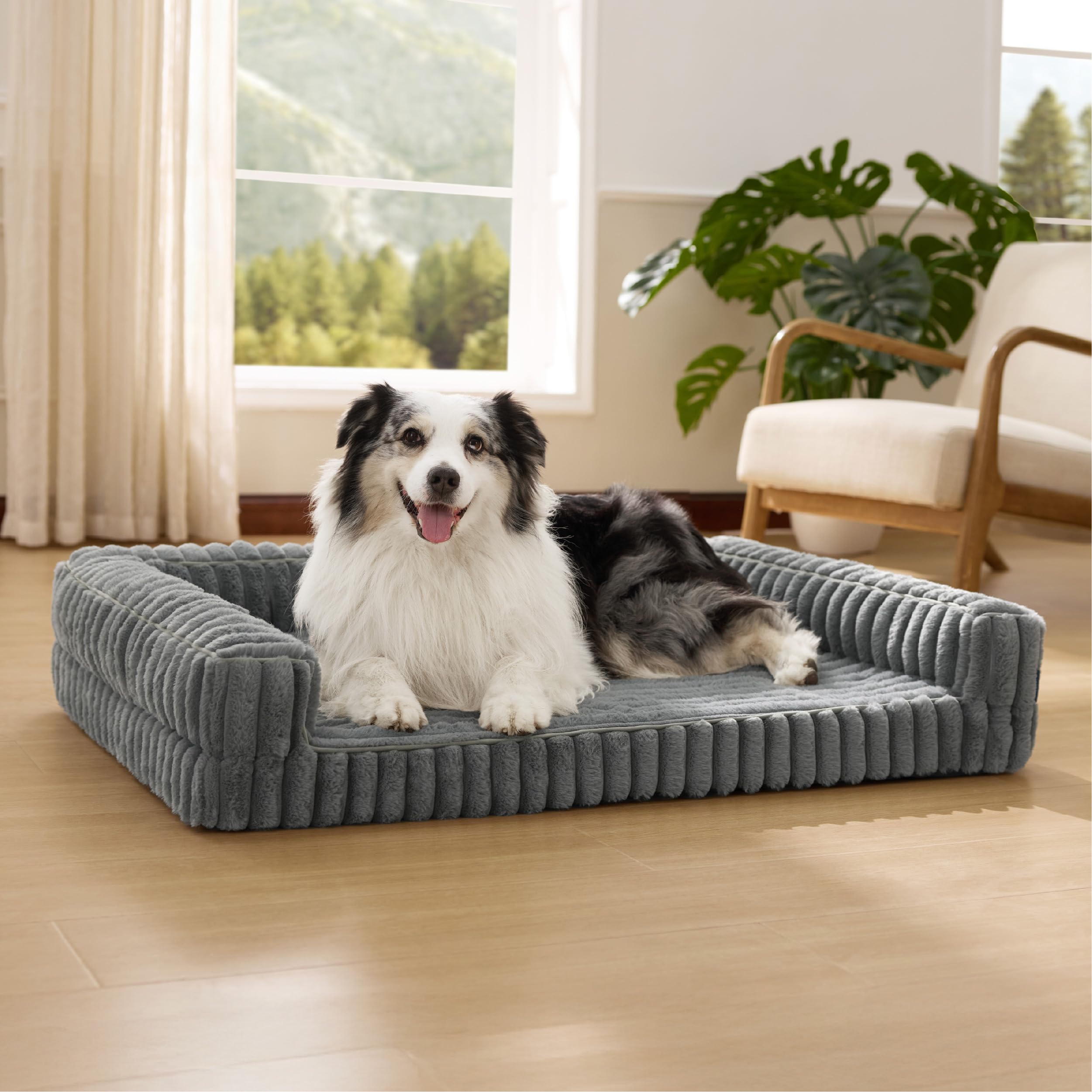 Bedsure orthopedic dog bed XL memory foam top view in grey for joint support.