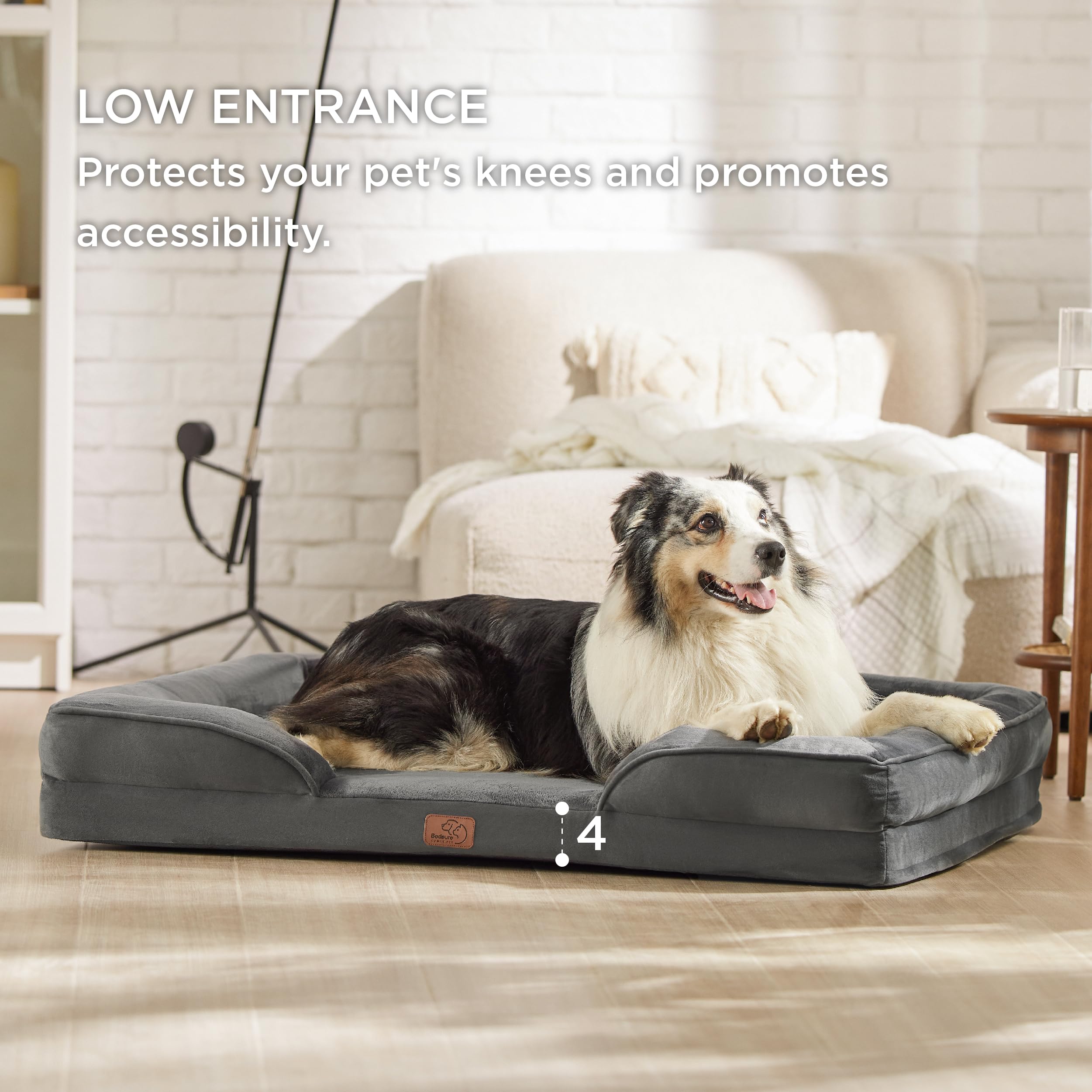 Bedsure orthopedic dog bed XL nonskid-bottom image reduces slips on slick floors.