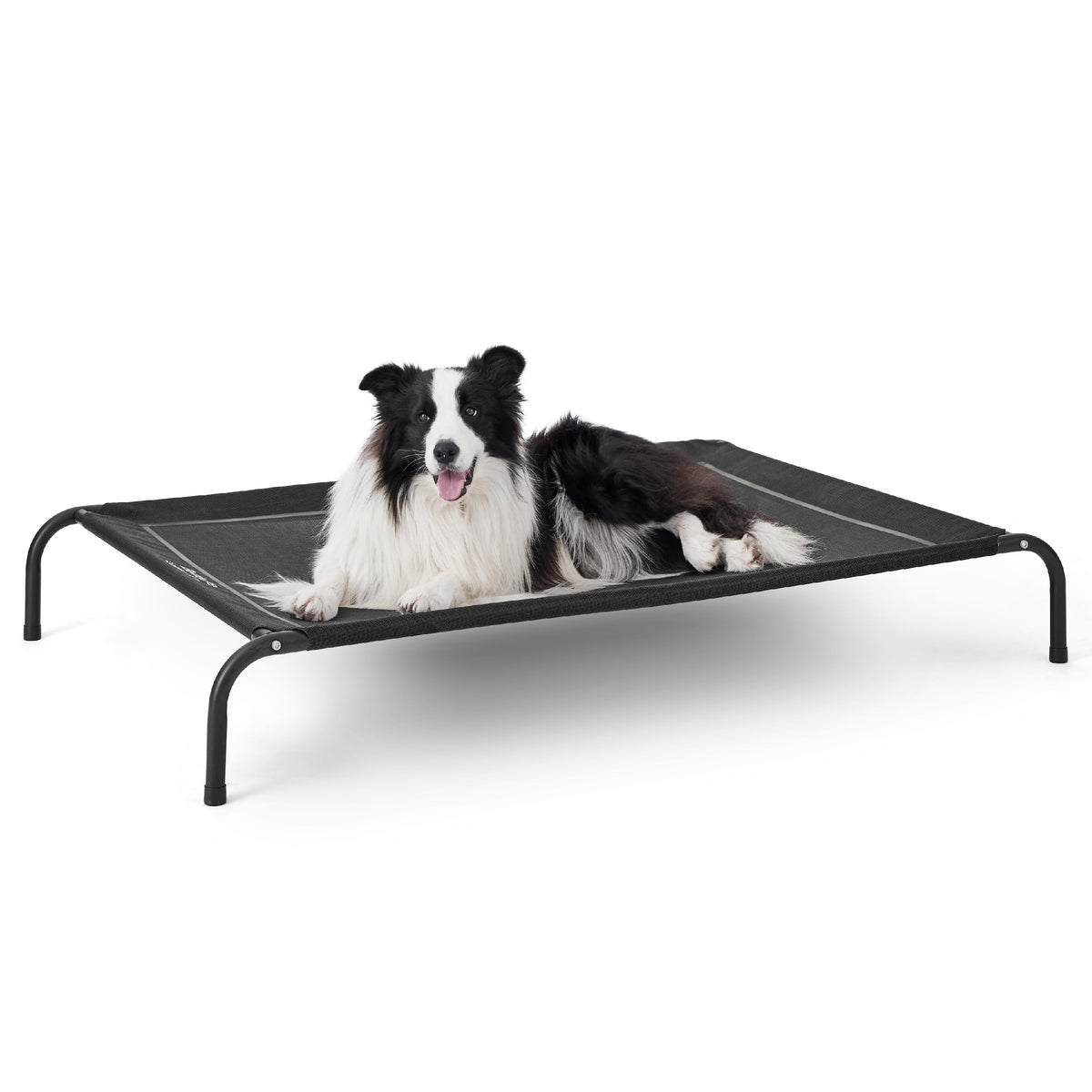 Bedsure Outdoor Elevated Dog Bed frame with skid-resistant feet for stable outdoor lounging.
