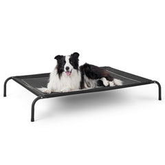 Bedsure Outdoor Elevated Dog Bed frame with skid-resistant feet for stable outdoor lounging.