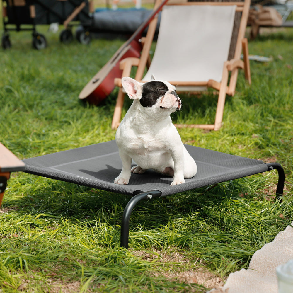 Bedsure Outdoor Elevated Dog Bed 8-inch height promotes airflow beneath for cooling comfort.