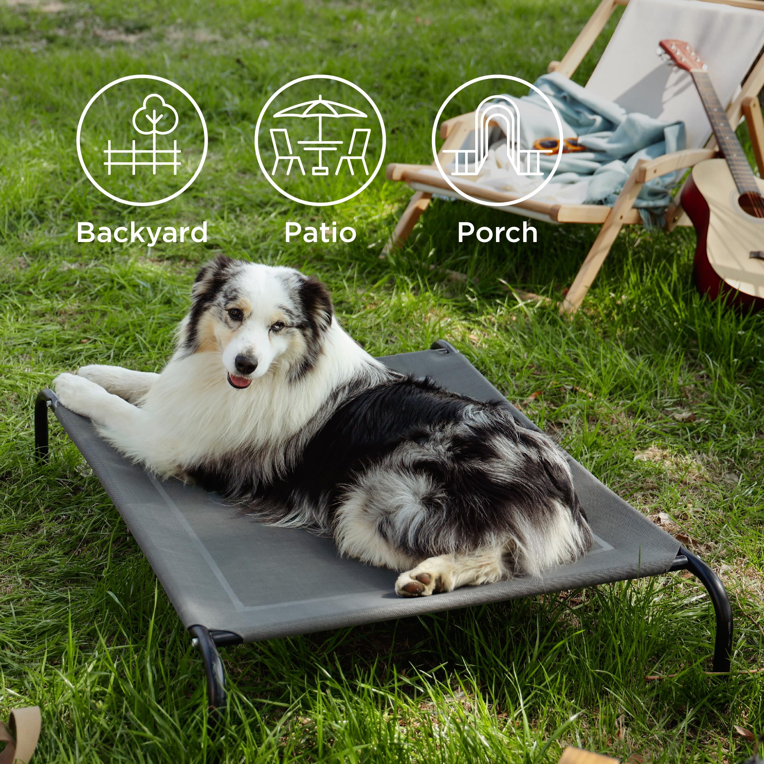 Bedsure skid-resistant-feet keep the bed stable on varied surfaces during outdoor use.