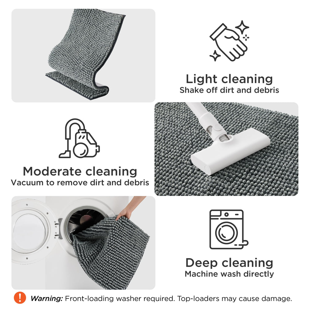 Bedsure pet mud mat traps water near water bowls and feeding stations.