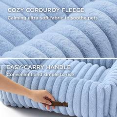 Bedsure orthopedic blue bed close-up shows dense foam for steady support.