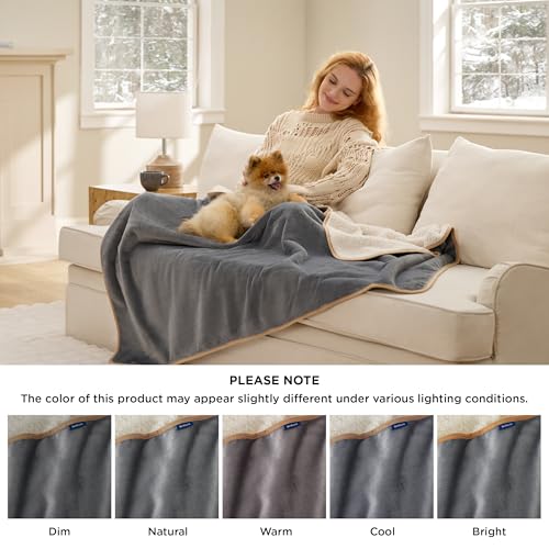 Bedsure reversible blanket delivers double-sided warmth and texture in grey for lounging.