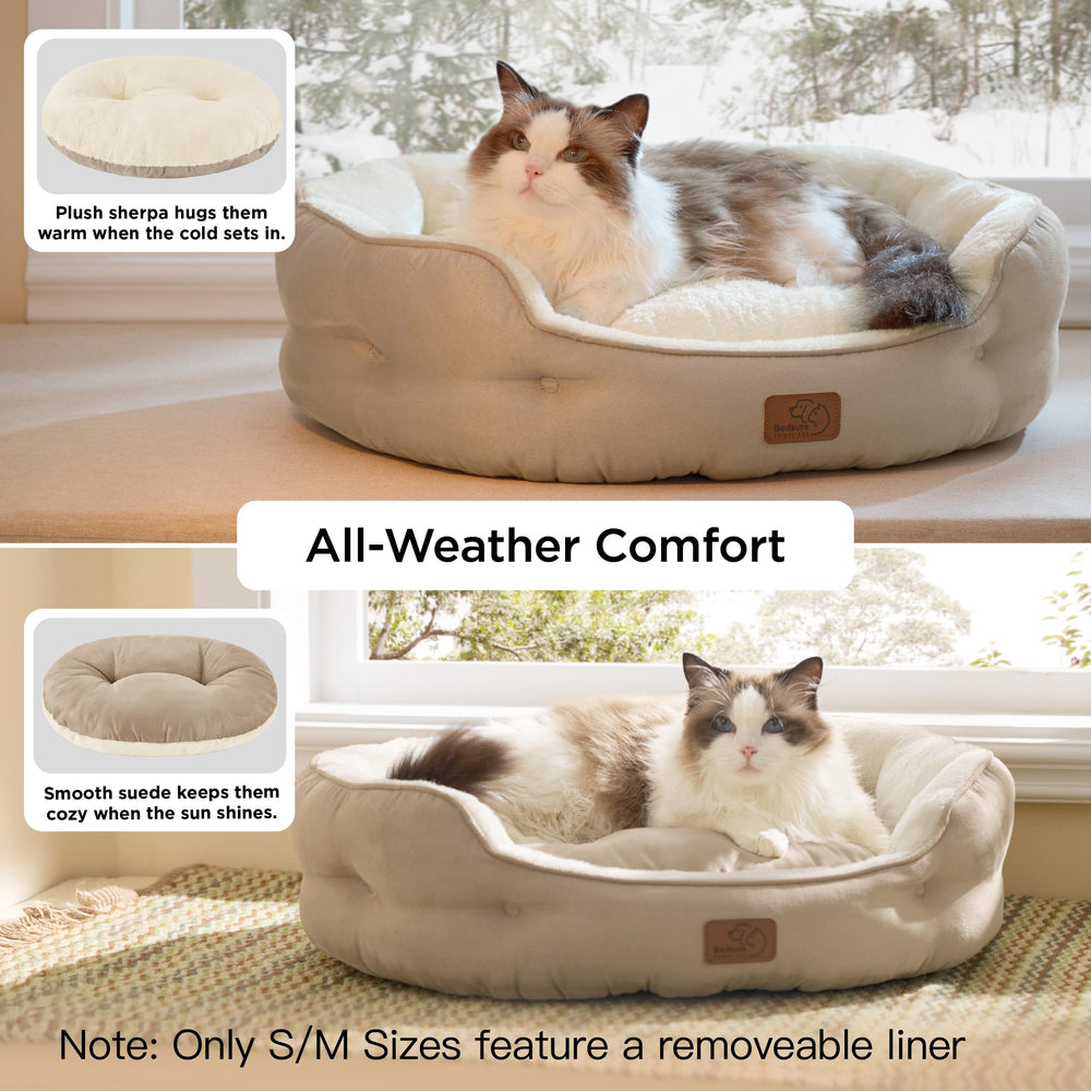 Bedsure round camel cat bed interior view highlighting soft padding