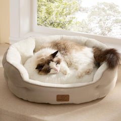 Bedsure round camel dog bed front view with plush sherpa for cozy naps