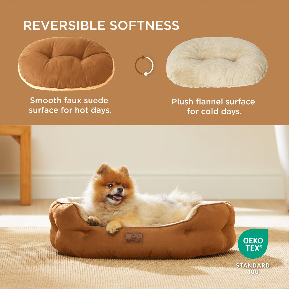 Bedsure round cat bed terracotta plush surface for indoor cats.