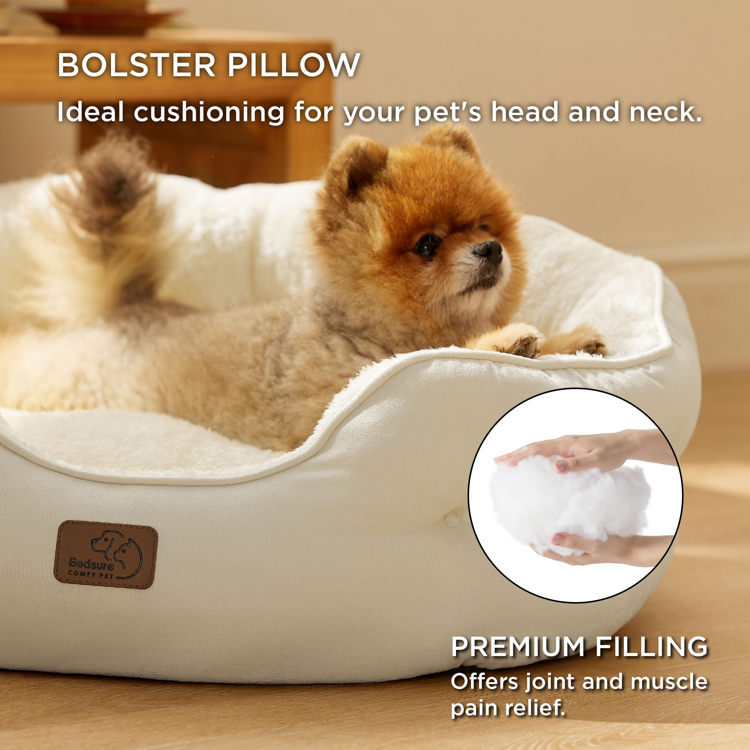 Bedsure round bolster dog bed provides head and neck support.