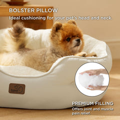 Bedsure round bolster dog bed provides head and neck support.