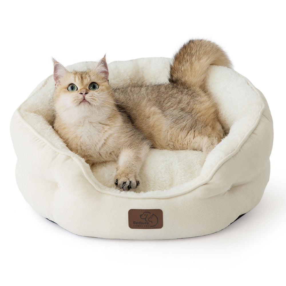 Bedsure round dog bed front view shows cozy comfort for pets during naps.