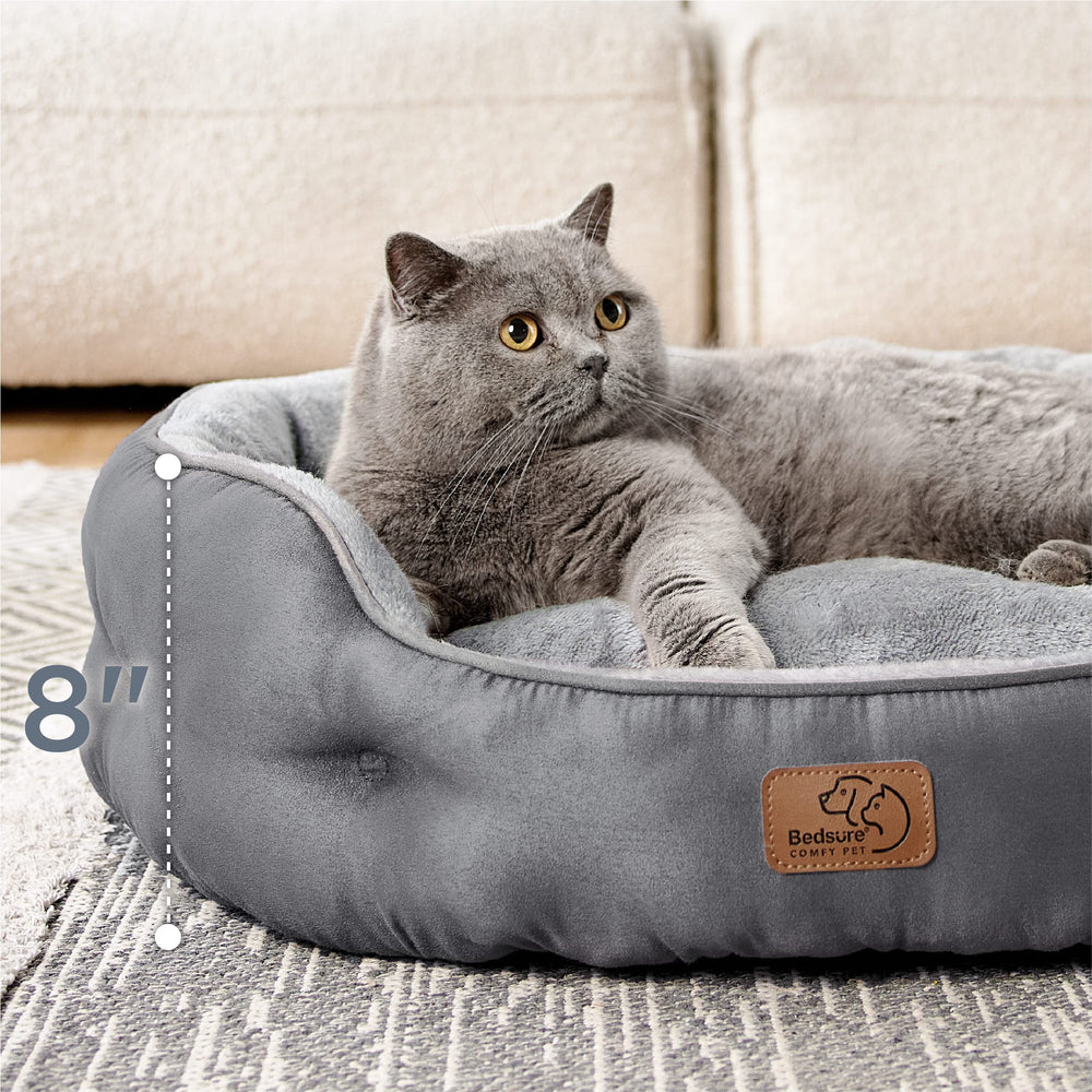 Bedsure round dog bed grey-25in-view shows compact 25-inch design for small pets.