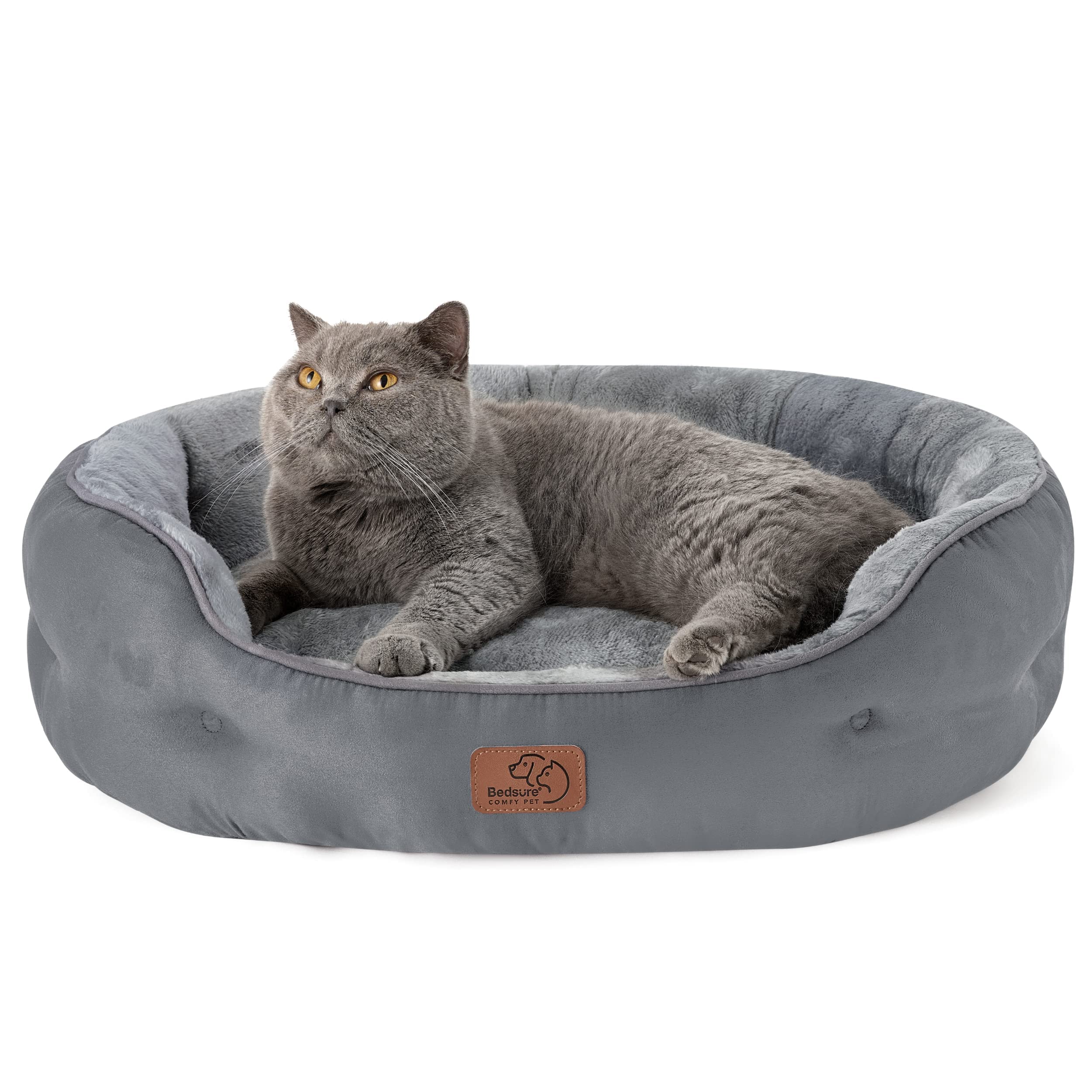 Bedsure round dog bed sherpa-soft close-up showing plush surface for cozy naps.