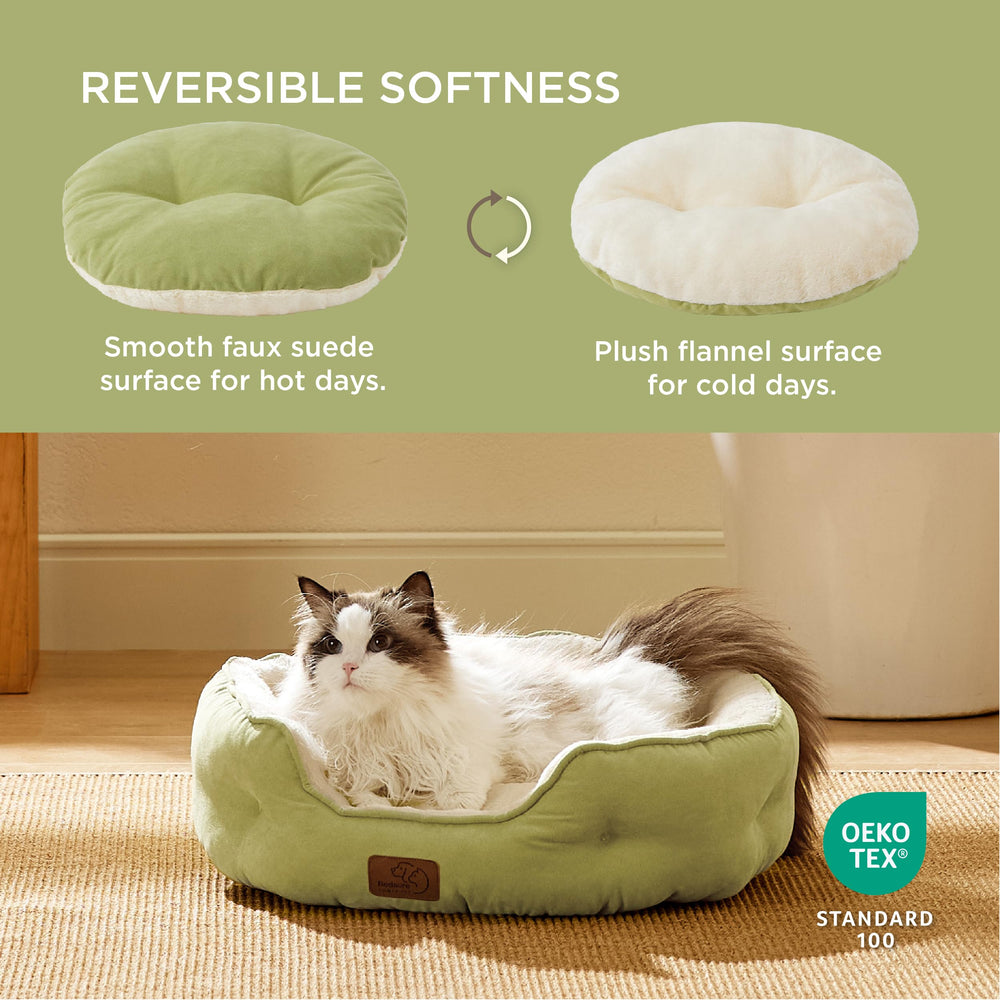 Bedsure round pet bed green top view showcases spacious lounging space for small dogs and cats.