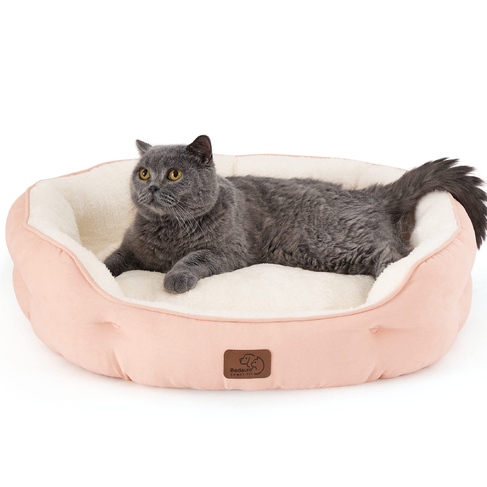 Bedsure round pet bed sherpa top in peach pink for cozy comfort