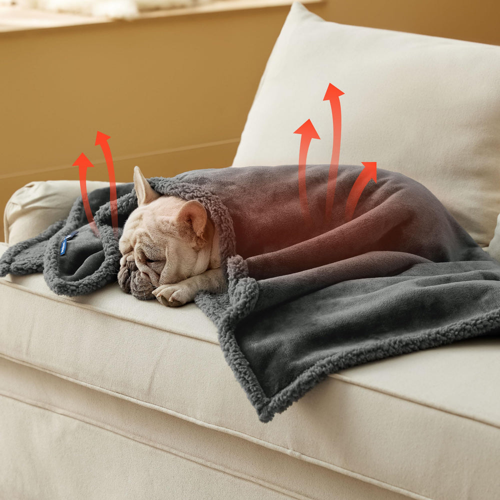 Bedsure self warming blanket grey-30x40 compact warmth for small pets.