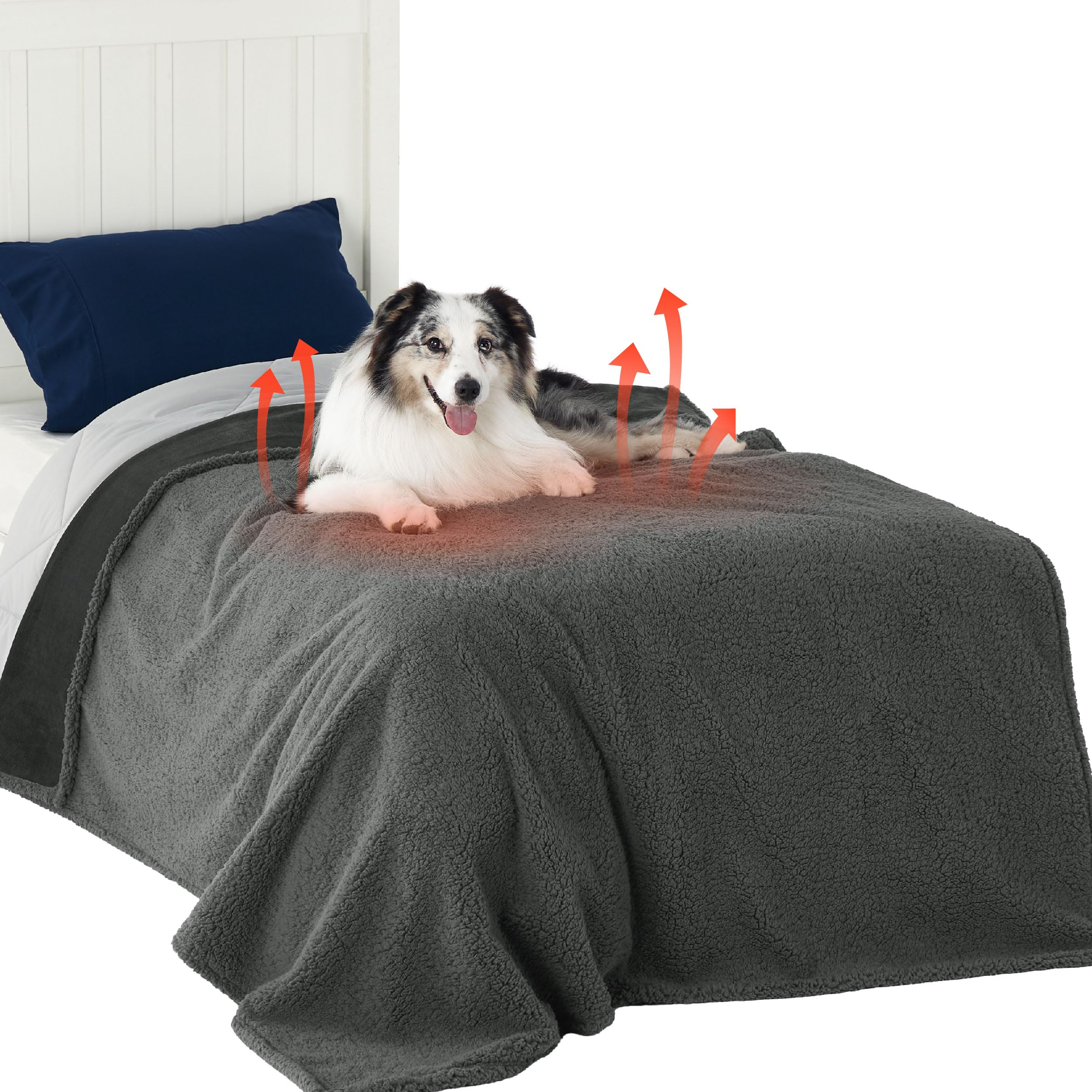 Bedsure self warming blanket with Sherpa side for added warmth and cozy pet comfort.