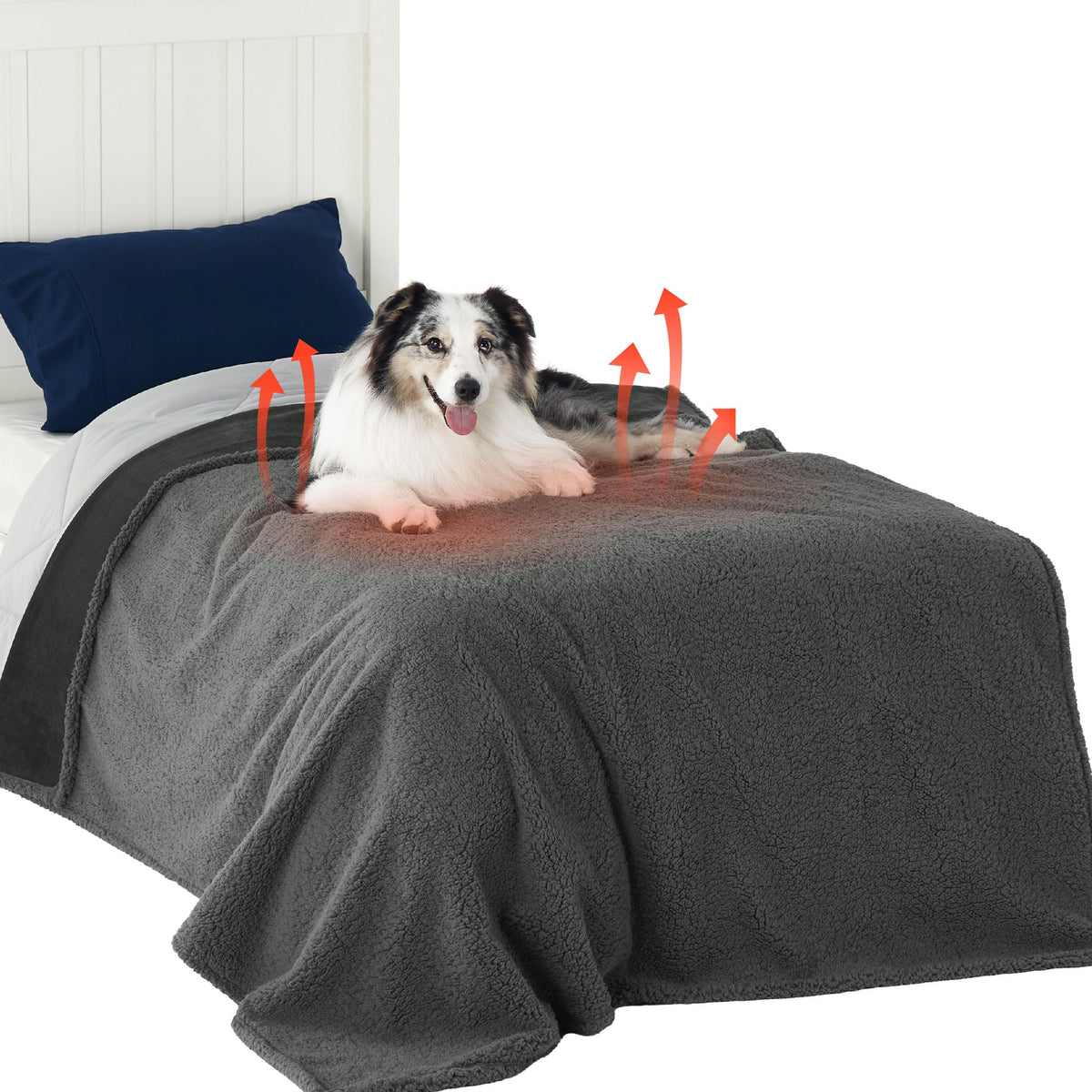 Bedsure self warming blanket with Sherpa side for added warmth and cozy pet comfort.