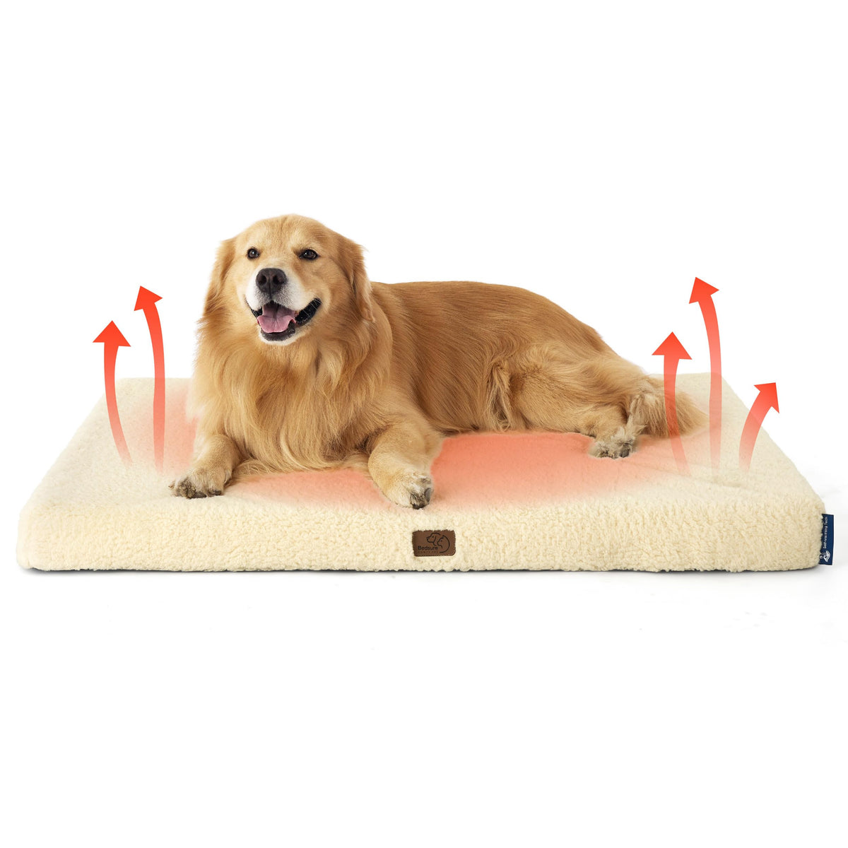 Bedsure self warming dog bed cover closeup showing cozy sherpa warmth for winter