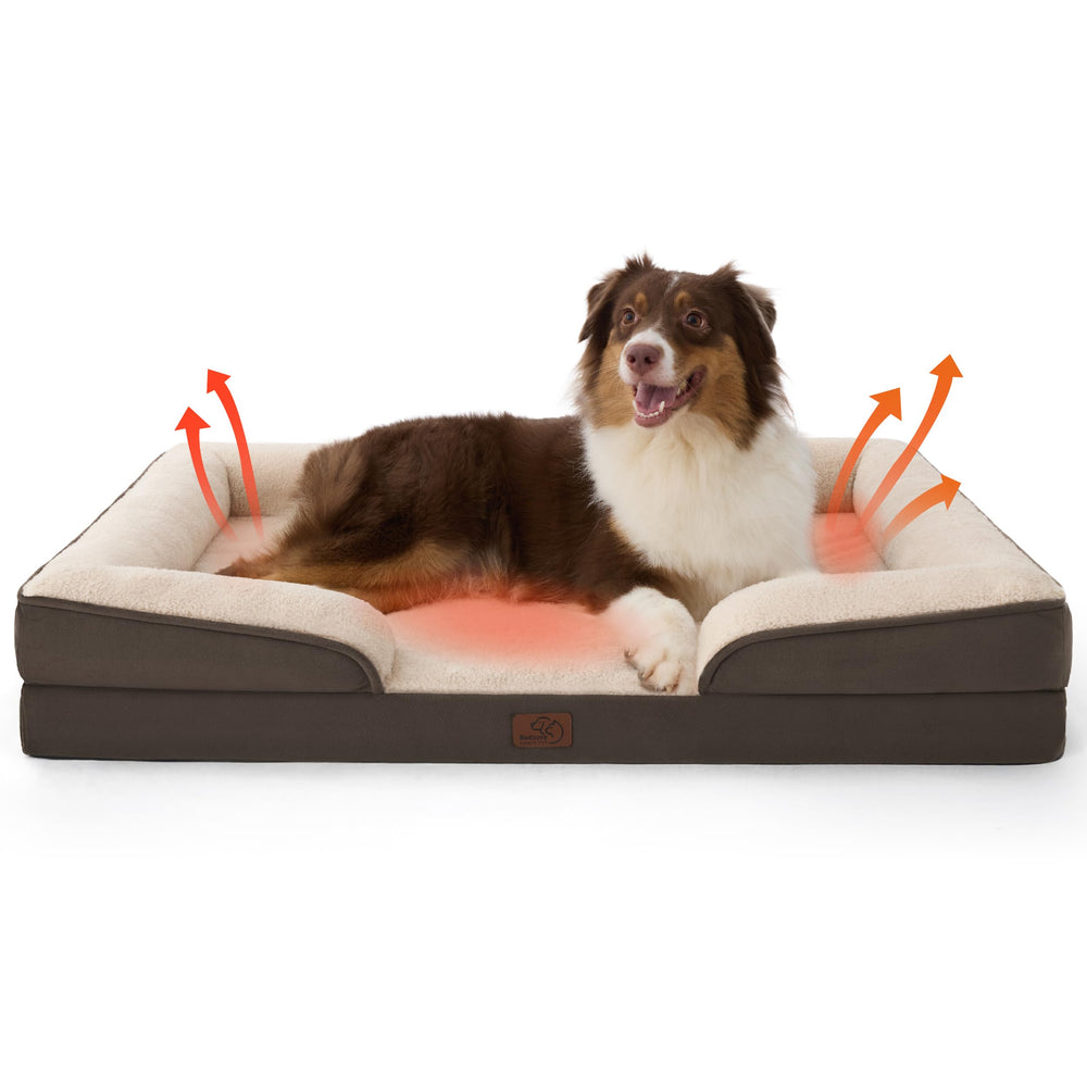 Bedsure self-warming orthopedic dog bed top view shows cozy warmth for cold naps