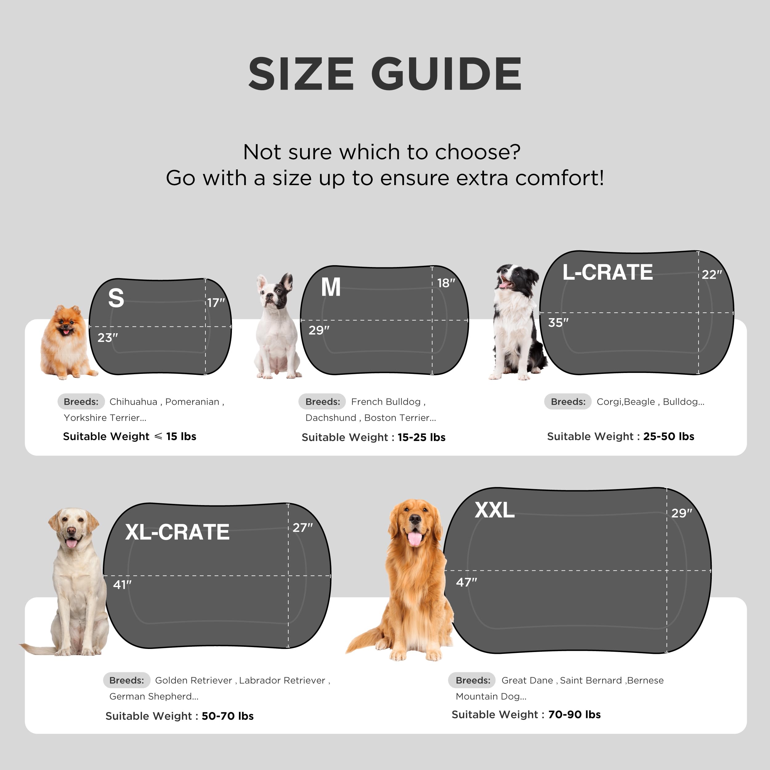 Bedsure size L crate 35x22 closeup demonstrates a snug fit for medium to large dogs
