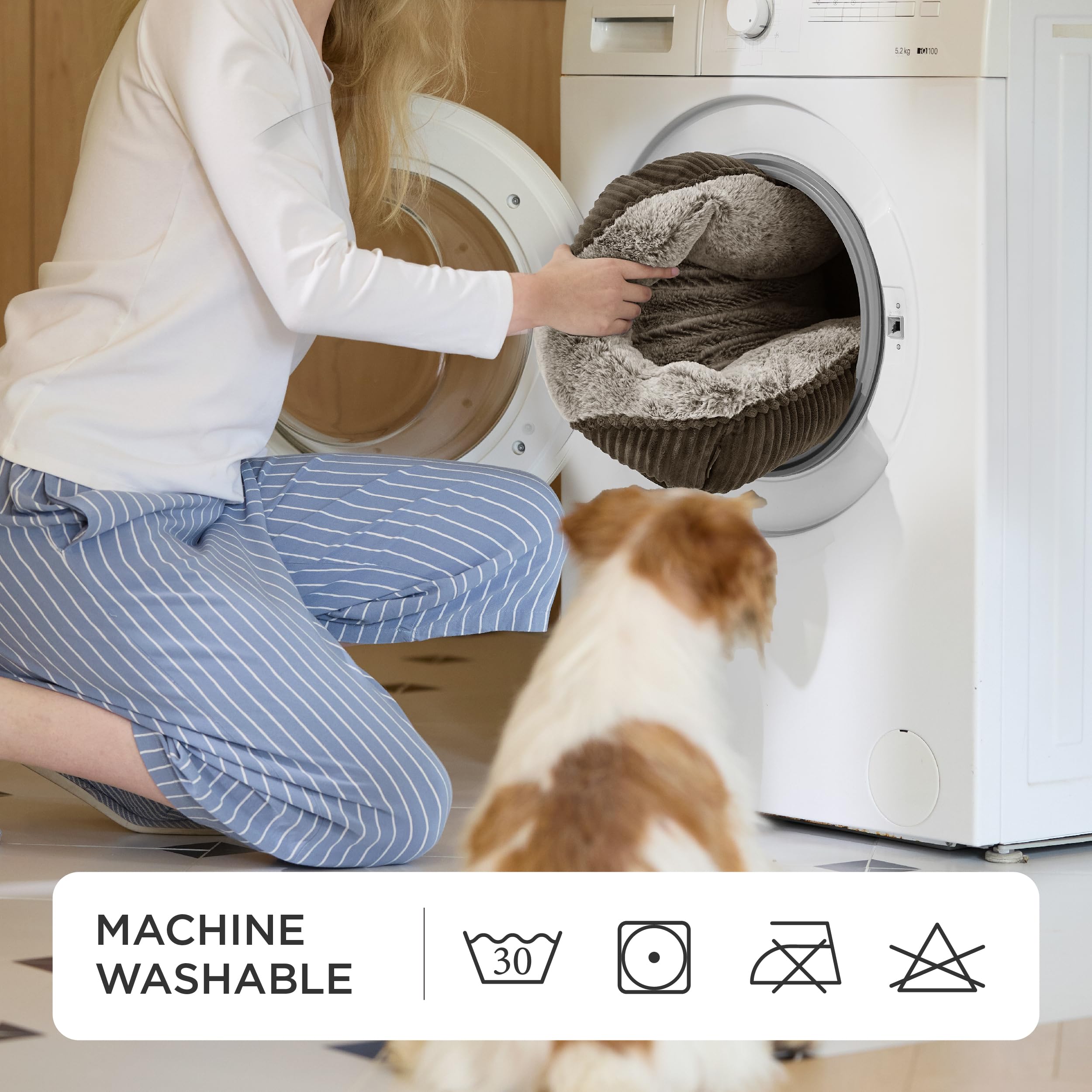 Bedsure Washable Dog Bed high-loft-fill provides head-to-tail support.