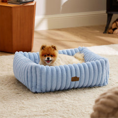 Bedsure washable dog bed medium blue front view shows cozy support for naps.