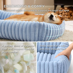 Bedsure washable dog bed blue side view highlights raised edges for comfort.