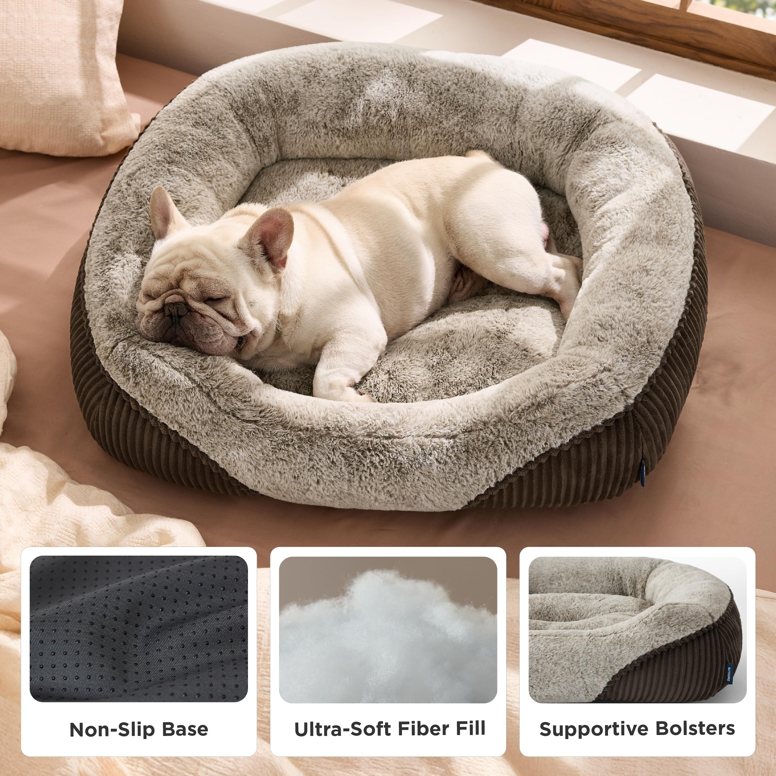 Bedsure Washable Dog Bed non-slip-base keeps bed steady on smooth floors.