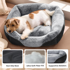 Bedsure washable dog bed rectangle bolster closeup shows raised head and neck support.