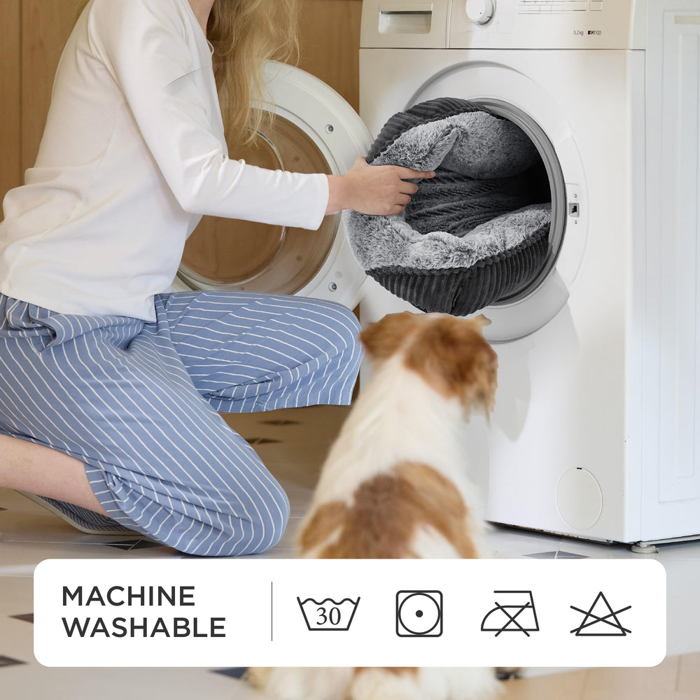 Bedsure washable dog bed rectangle fabric closeup features durable corduroy fleece texture.