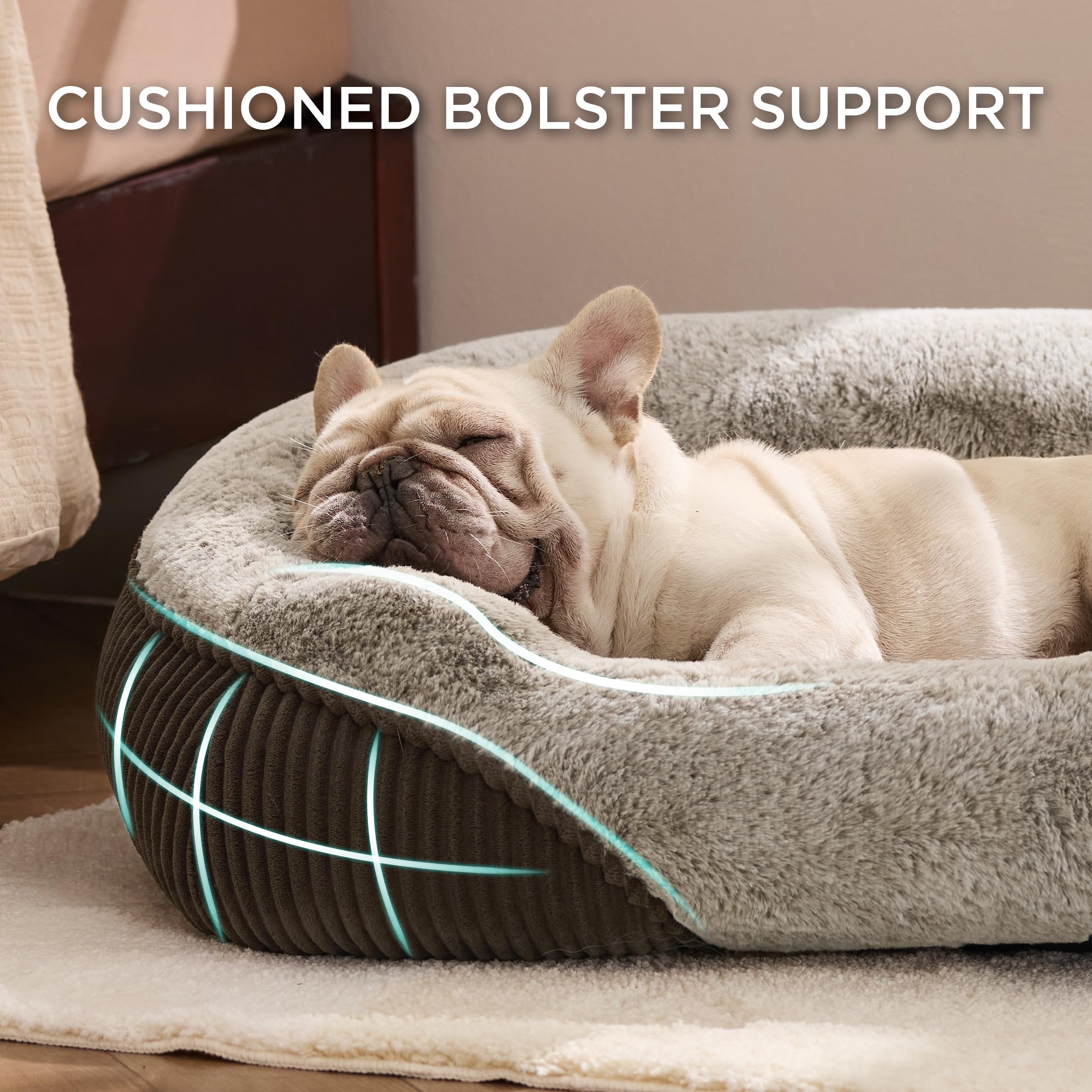 Bedsure Washable Dog Bed rectangular 30x24x8 brown fits compact spaces.